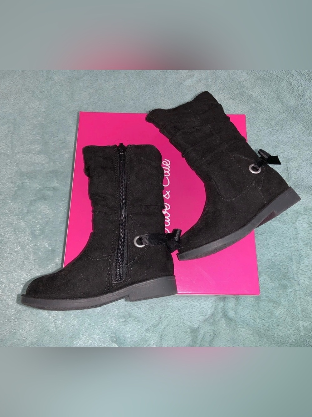 Olive & Edie Toddler Black Suede Ankle Boots Size 6 Zip Up Shoes